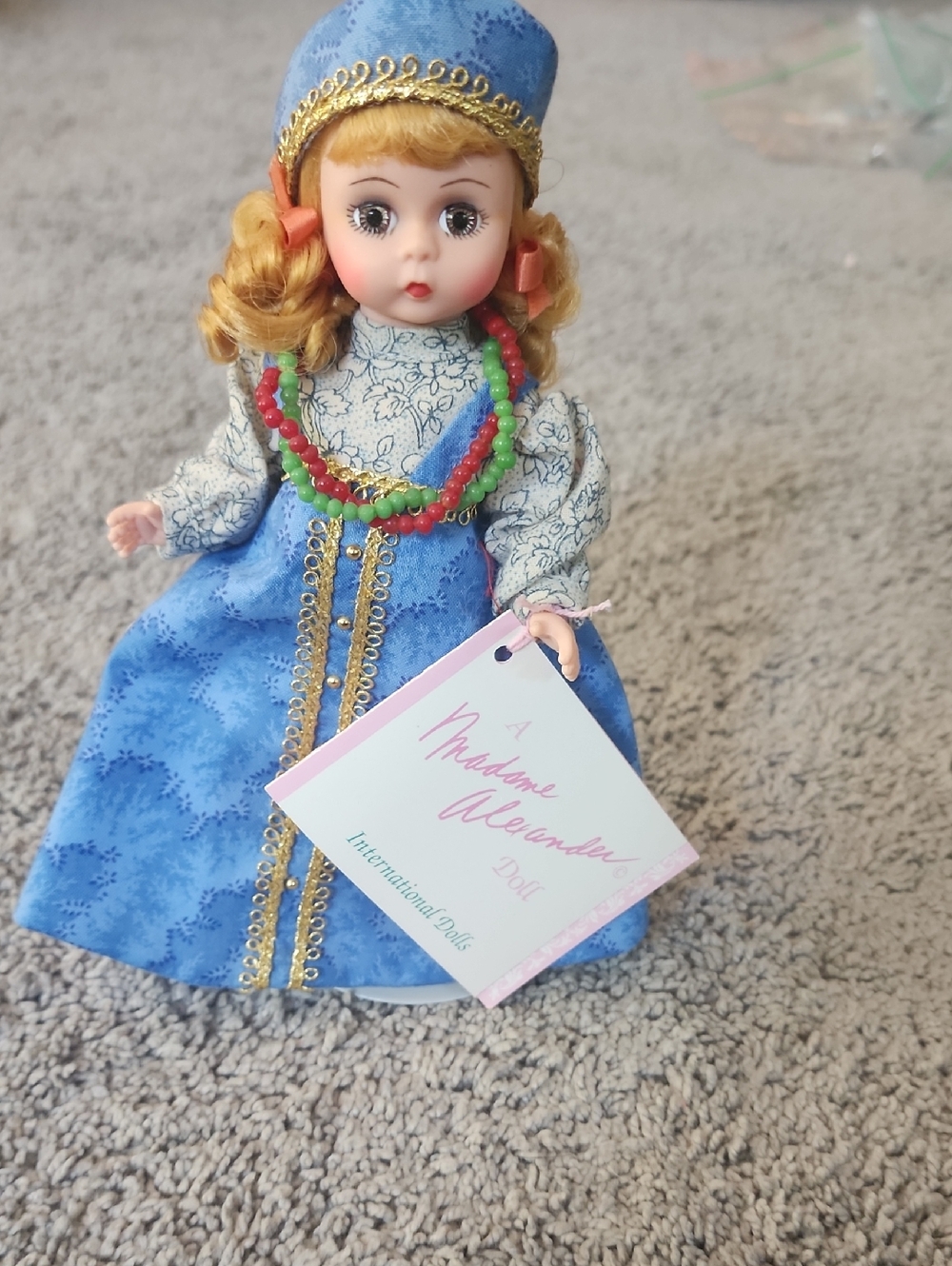 Madame Alexander Blue & White Doll with Colorful Beaded Necklace